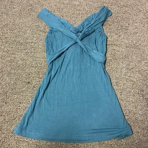 Turquoise V-neck top with tie at waist